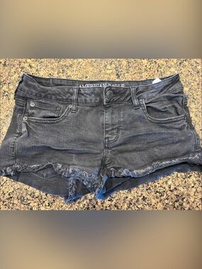 American Eagle Outfitters Dark Gray/Black Frayed Denim Shorts